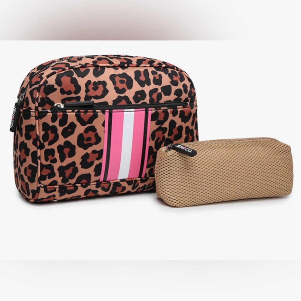 Leopard Neoprene 2 in 1 Zipper Cosmetic Bag -New